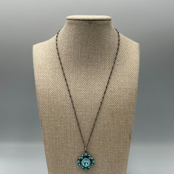 Anne Koplik Designs Necklace Turquoise Blue Rhinestone Pendant Boho Glam Jewelry - Picture 3 of 10
